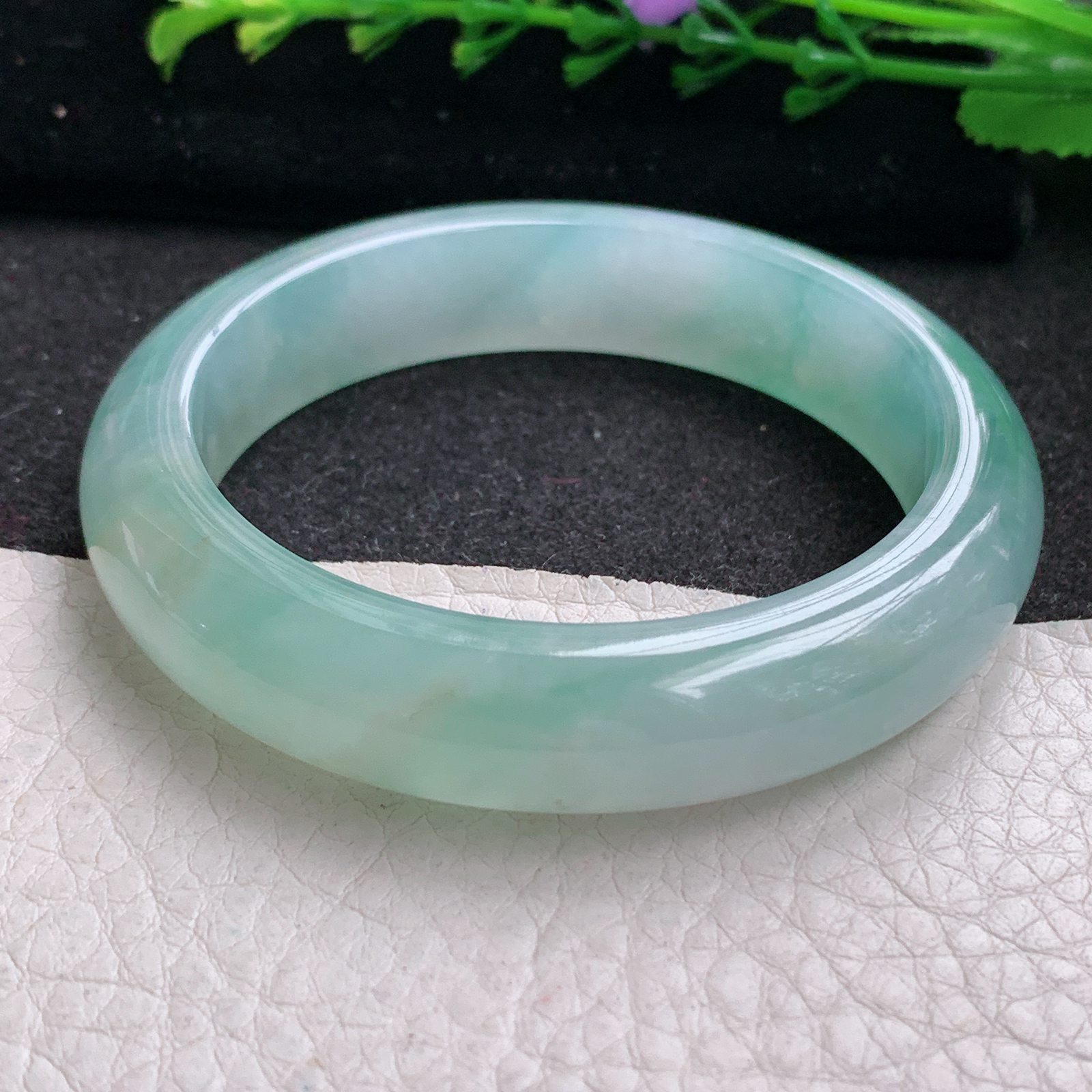 ax实拍53.5*12.6*8.2平安镯 天然缅甸翡翠A货玉手镯冰晴宽边玉手环