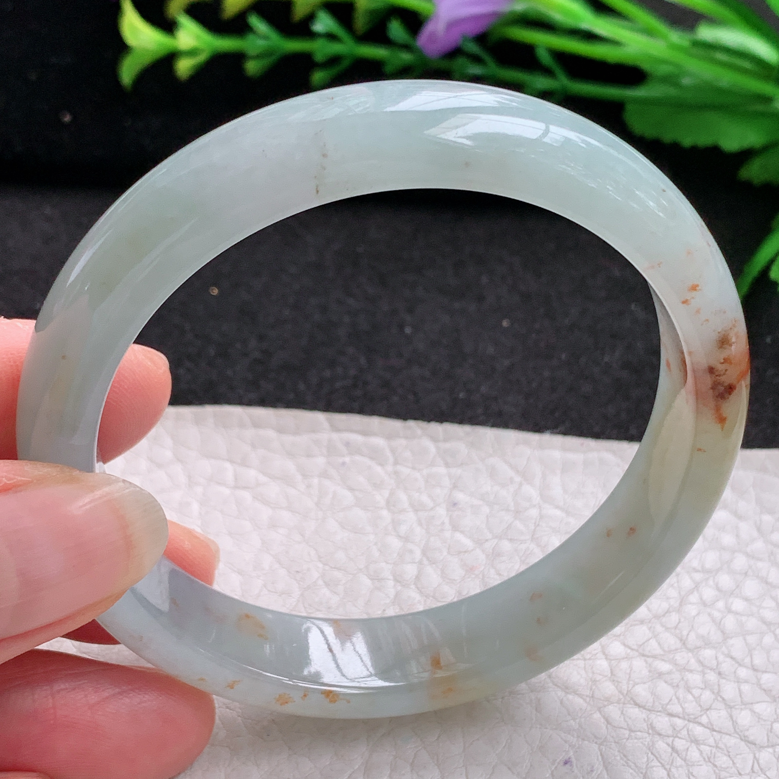 pp实拍56*12.2*7招财镯 特色天然缅甸翡翠A货玉手镯冰飘红翡宽边玉手环