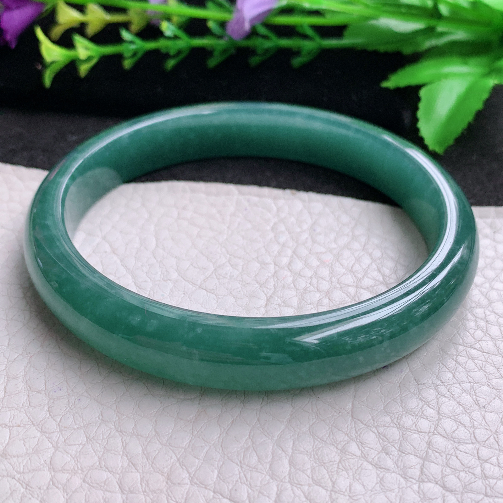 ss大圈口66.5*12*8平安镯 天然翡翠A货玉手镯蓝韵宽边玉手环