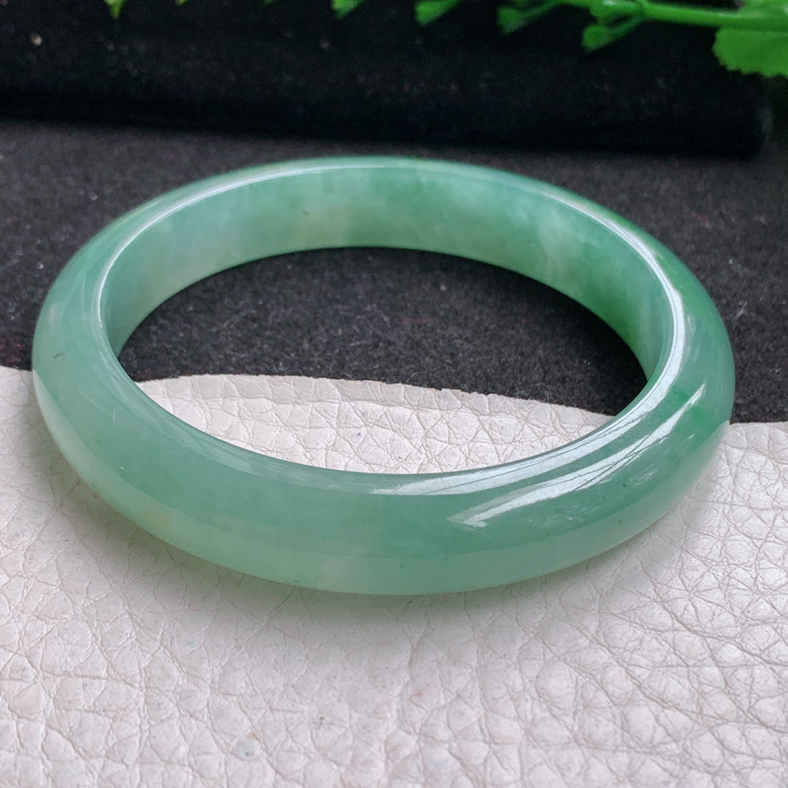 ax实拍53*10.5*7.4平安镯 天然缅甸翡翠A货玉手镯冰绿宽边玉手环