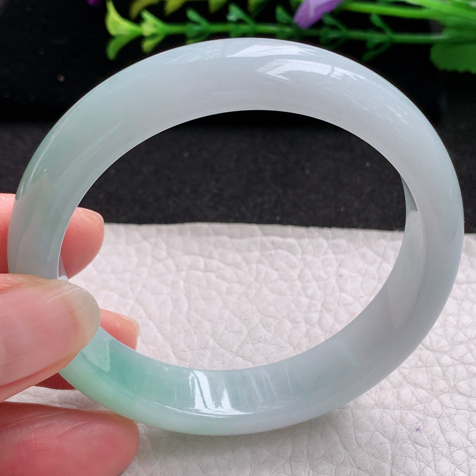 yw实拍55*13*8.7招财镯 天然缅甸翡翠A货玉手镯水润清爽宽边玉手环