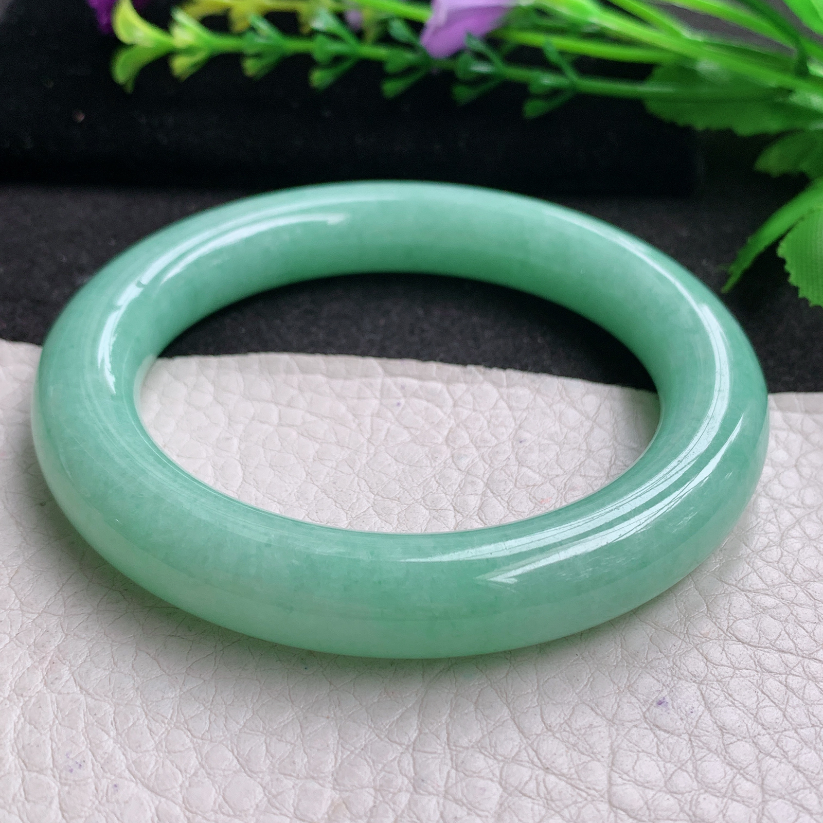 yh实拍57.5*11.3胖圆镯 天然缅甸翡翠A货玉手镯满绿圆条玉手环