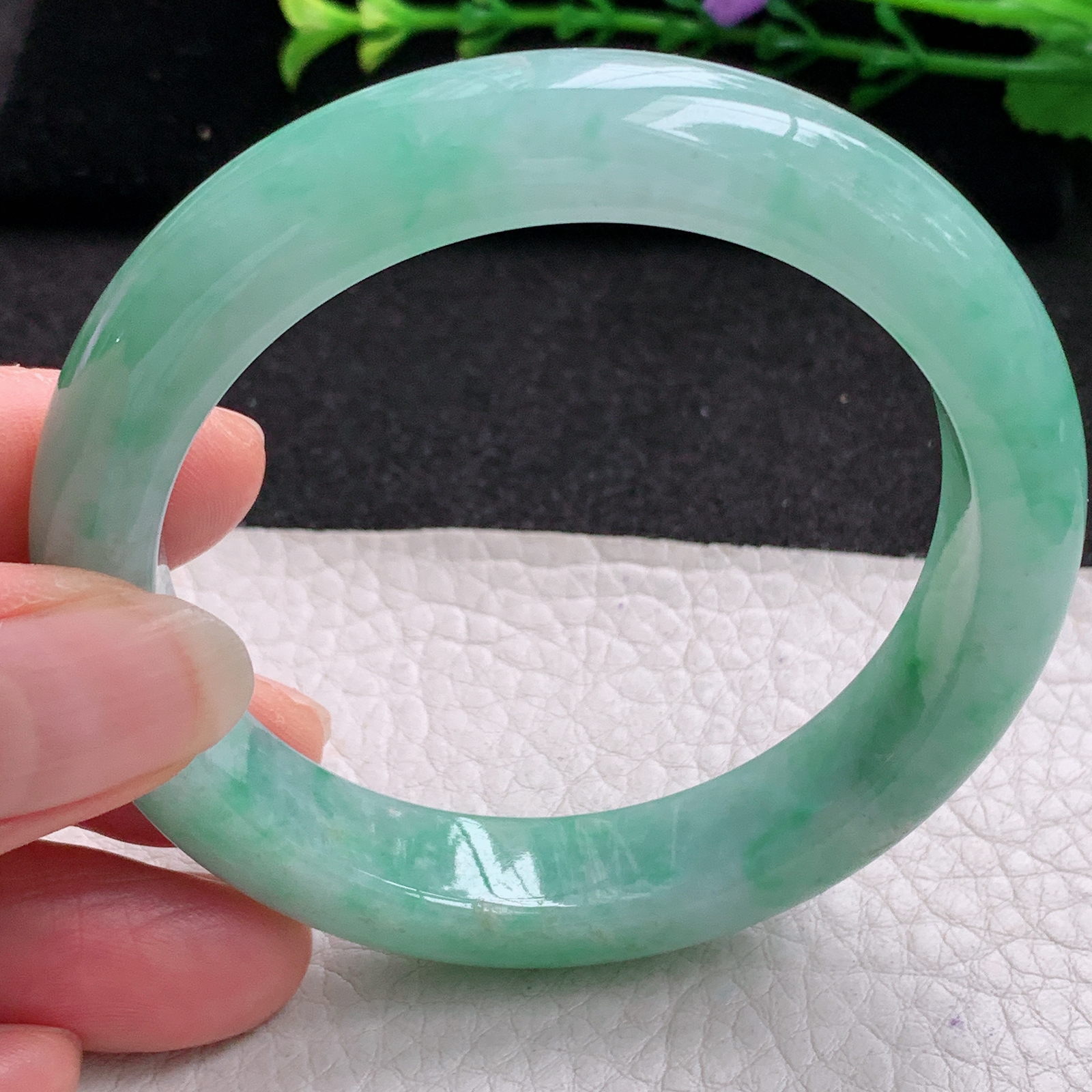 pp实拍54.5*12*8.3平安镯 特色天然缅甸翡翠A货玉手镯满绿水润宽边玉手环