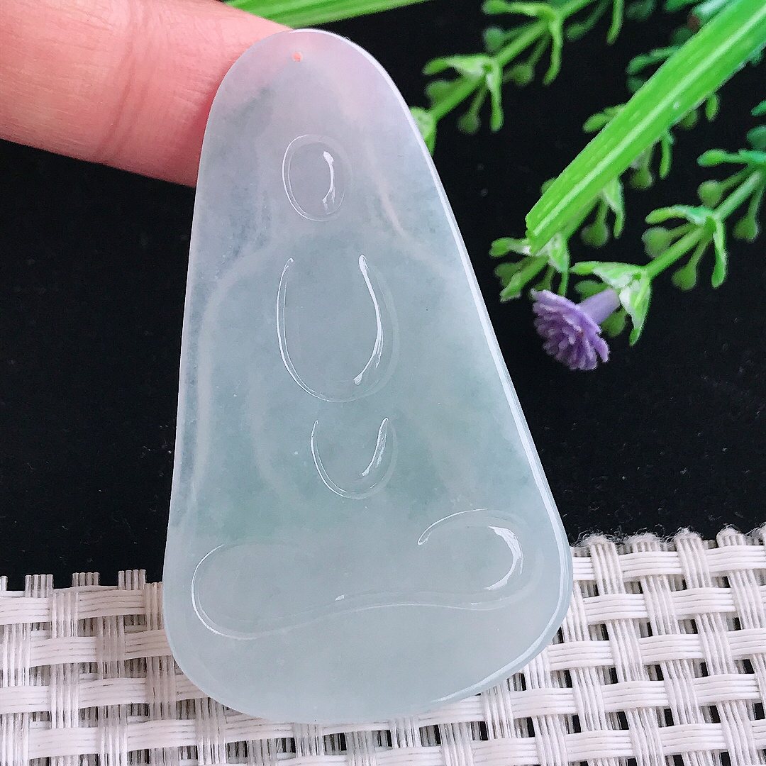 实拍A货翡翠60/35.5/5.8老坑冰胶水灵天空蓝素衣观音吊坠翡翠挂件