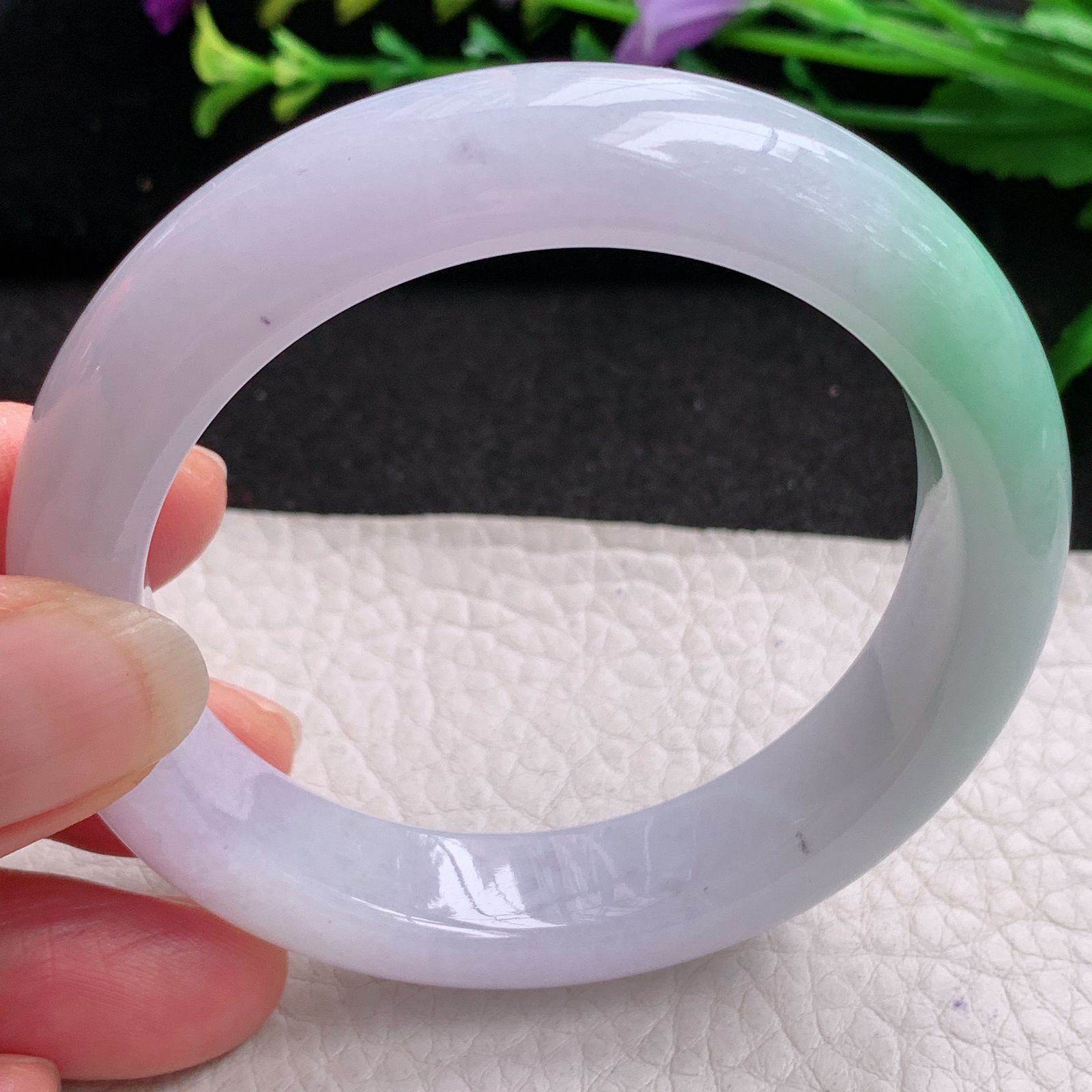 xx实拍54*12.8*9平安镯 天然缅甸翡翠A货玉手镯胶感春带彩宽边玉手环