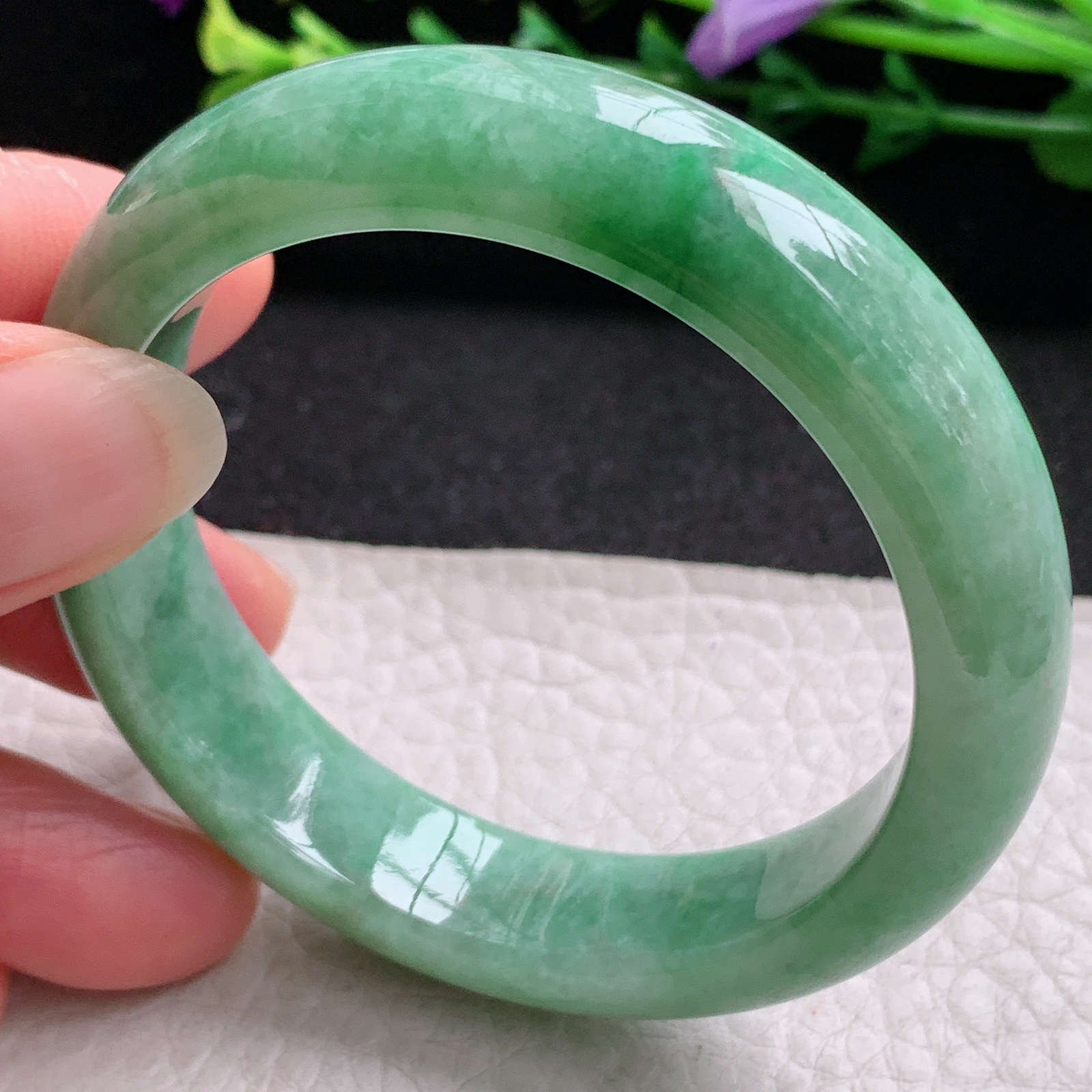 xx小圈口51*12.5*7.6平安镯 天然缅甸翡翠A货玉手镯秀气满绿宽边玉手环