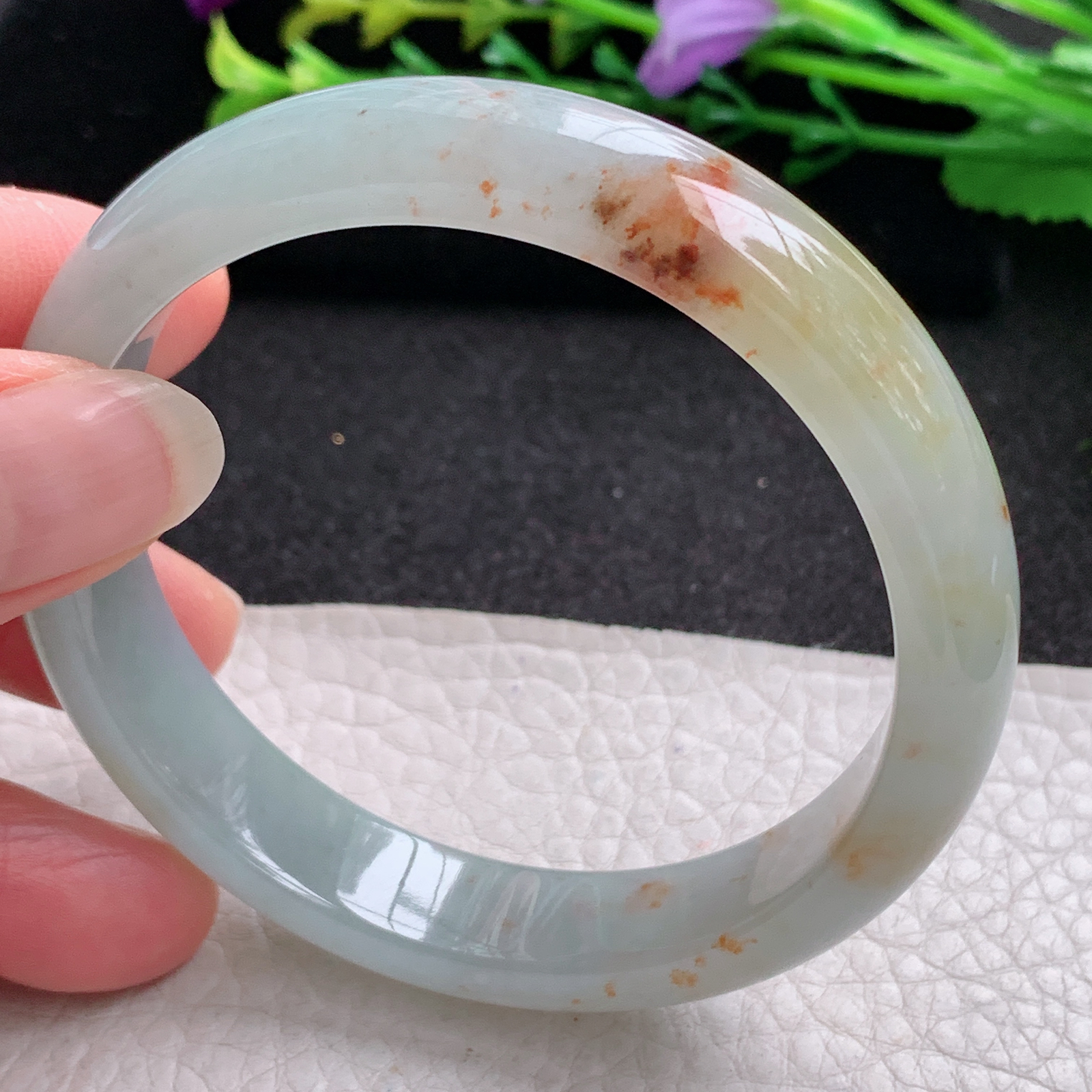 pp实拍56*12.2*7招财镯 特色天然缅甸翡翠A货玉手镯冰飘红翡宽边玉手环