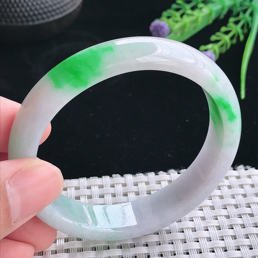 实拍天然翡翠55/51/13.3/7.5老坑精美飘绿辣阳绿贵妃手镯翡翠玉镯手环