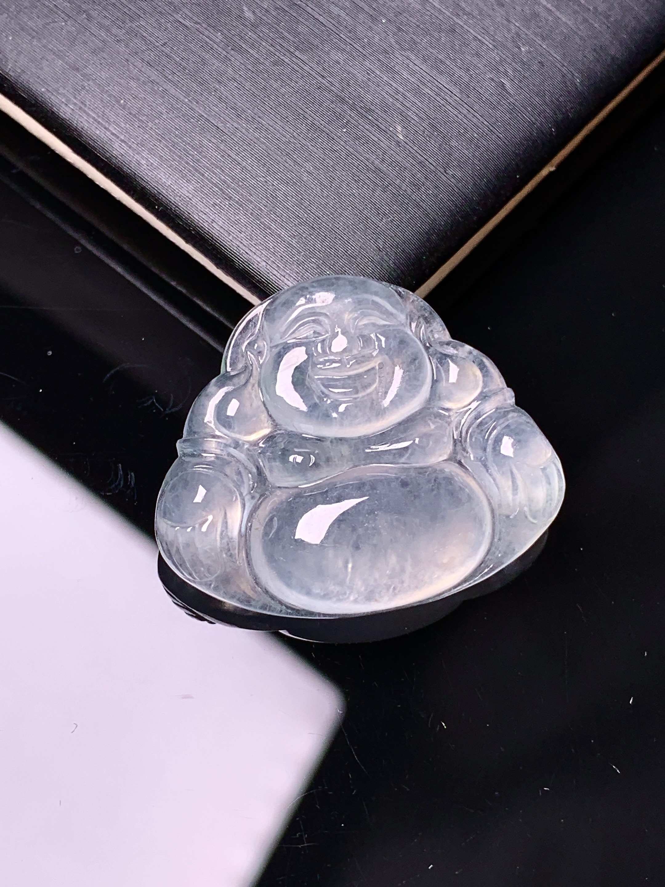 冰种佛公吊坠 玉质细腻 色泽艳丽 整体尺寸22*26.8*5.3c1