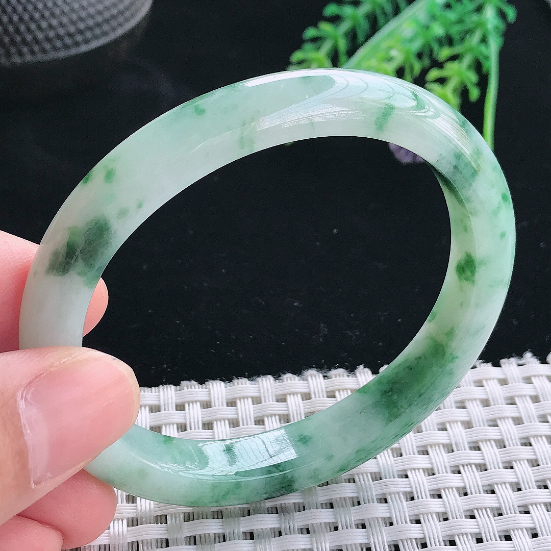 实拍天然翡翠56/48.5/9.9/8老坑冰润飘花贵妃手镯翡翠玉镯手环