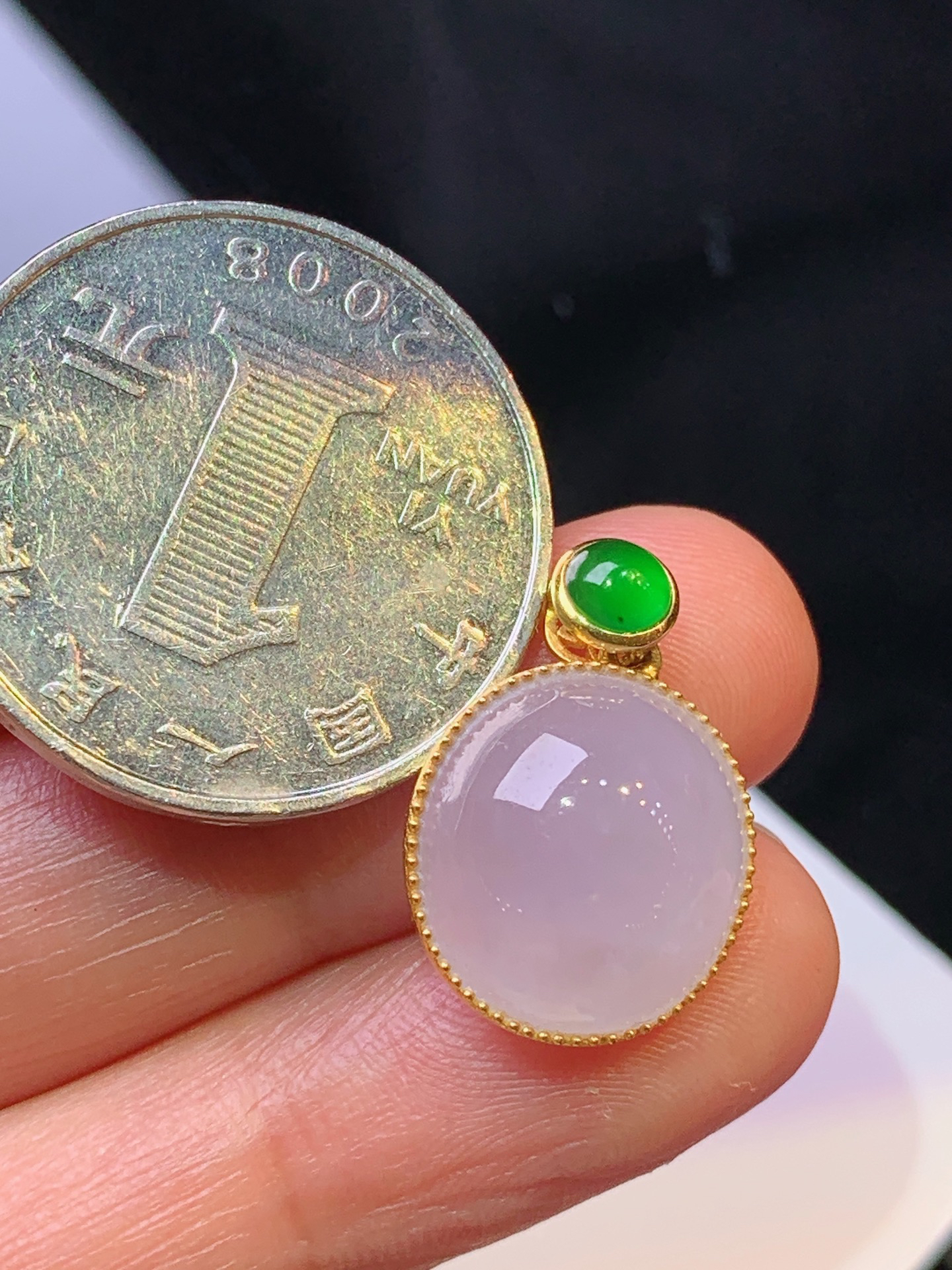 18k金镶嵌淡紫罗兰蛋面吊坠 玉质细腻 色泽艳丽 整体尺寸19.7*13*8yz