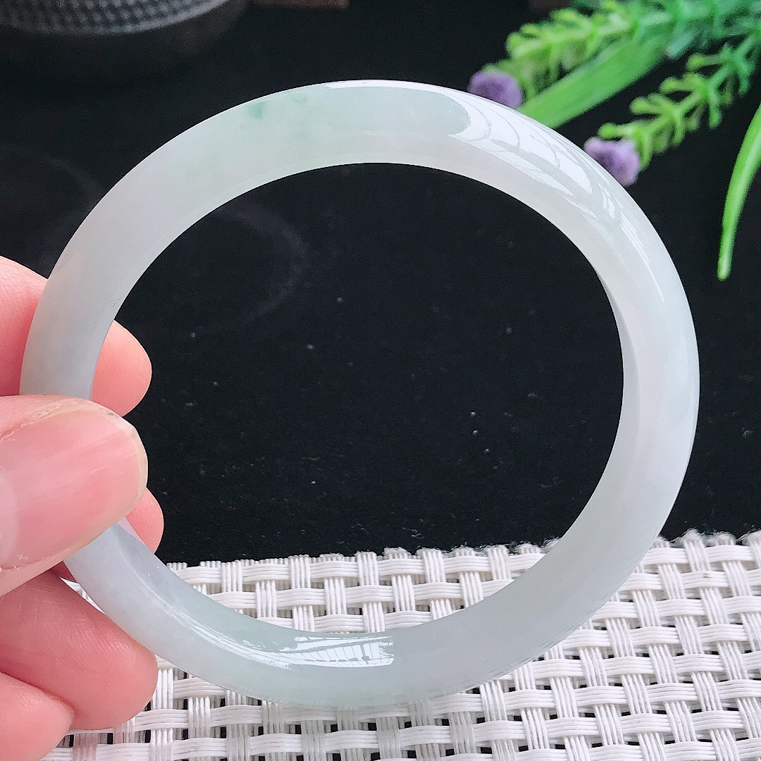 实拍天然翡翠56.5/9/7.5老坑冰润起胶晴底手镯翡翠玉镯手环