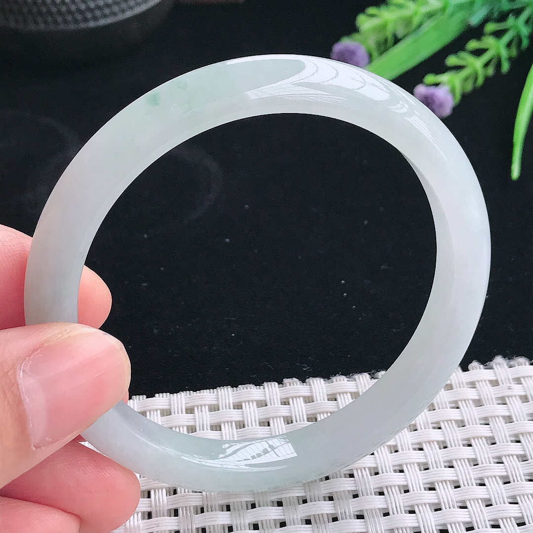 实拍天然翡翠56.5/9/7.5老坑冰润起胶晴底手镯翡翠玉镯手环