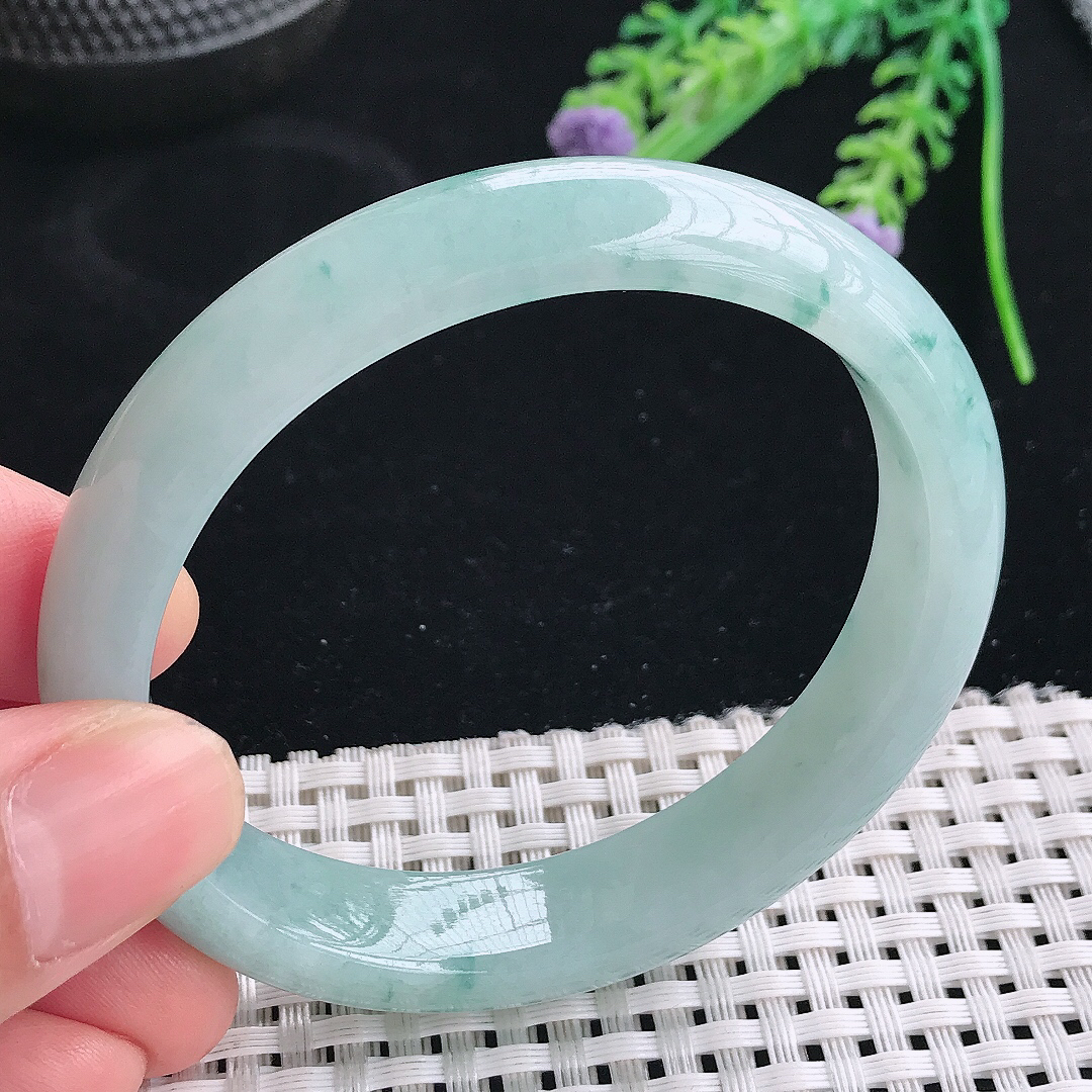 实拍天然翡翠57/50/12.9/7.6老坑冰润天空蓝飘花贵妃手镯翡翠玉镯手环