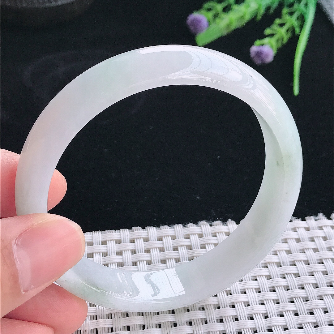 实拍天然翡翠58/13.6/7老坑冰润水灵宽边手镯翡翠玉镯手环