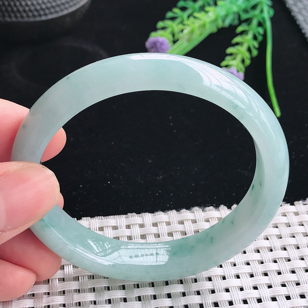 实拍天然翡翠57/50/12.9/7.6老坑冰润天空蓝飘花贵妃手镯翡翠玉镯手环