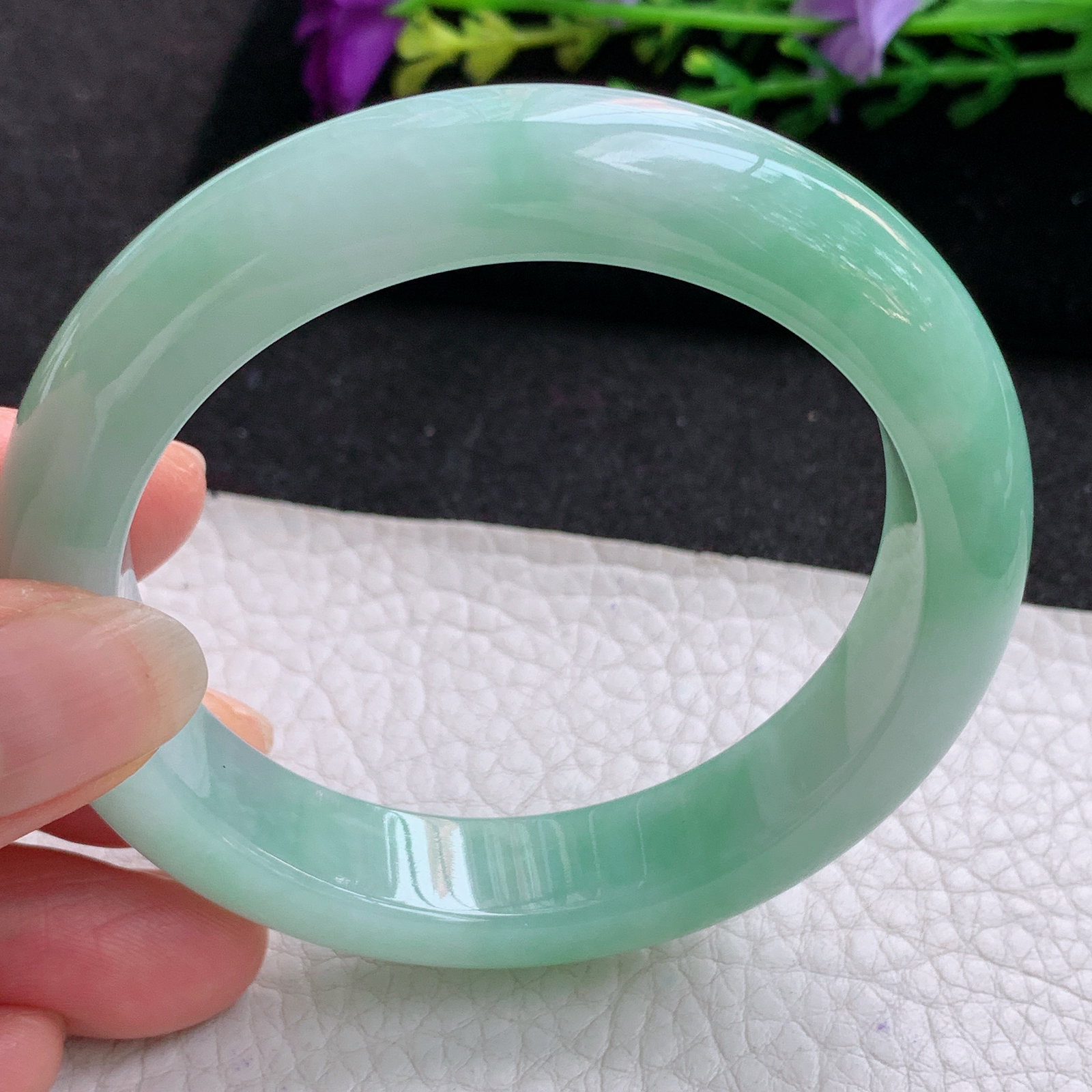 nr密拍56*12.8*8.8平安镯 天然缅甸翡翠A货玉手镯满绿厚装宽边玉手环