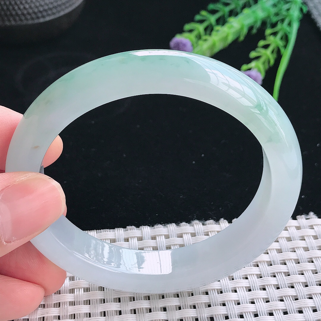 实拍天然翡翠58/52/13.2/8.8老坑冰胶水灵冰飘花贵妃手镯翡翠玉镯手环