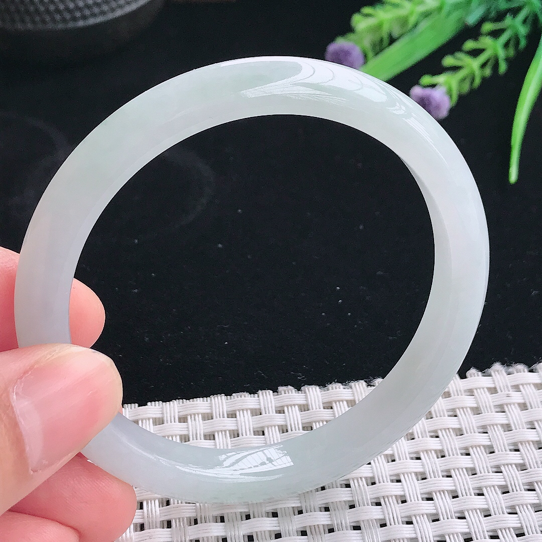 实拍天然翡翠56.5/9/7.5老坑冰润起胶晴底手镯翡翠玉镯手环