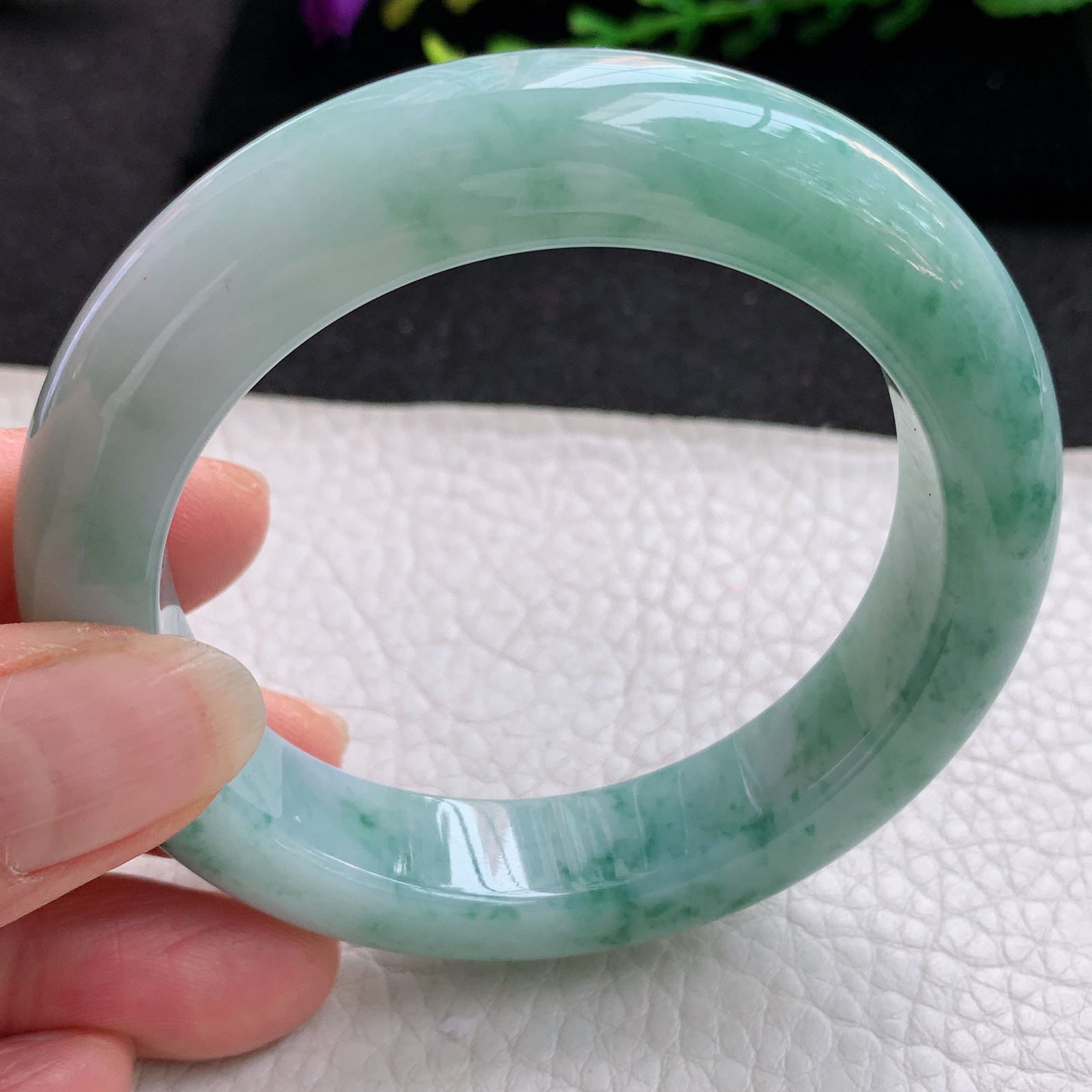 js实拍54*13*9.8平安镯 天然缅甸翡翠A货玉手镯飘花厚装宽边玉手环