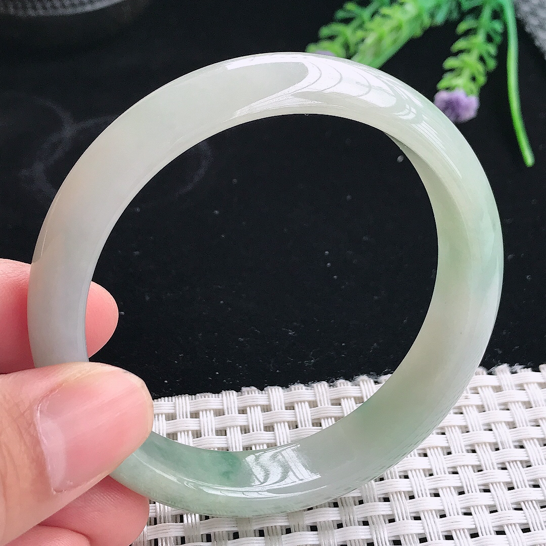 实拍天然翡翠56/13.8/7.3老坑冰润起胶飘花手镯翡翠玉镯手环