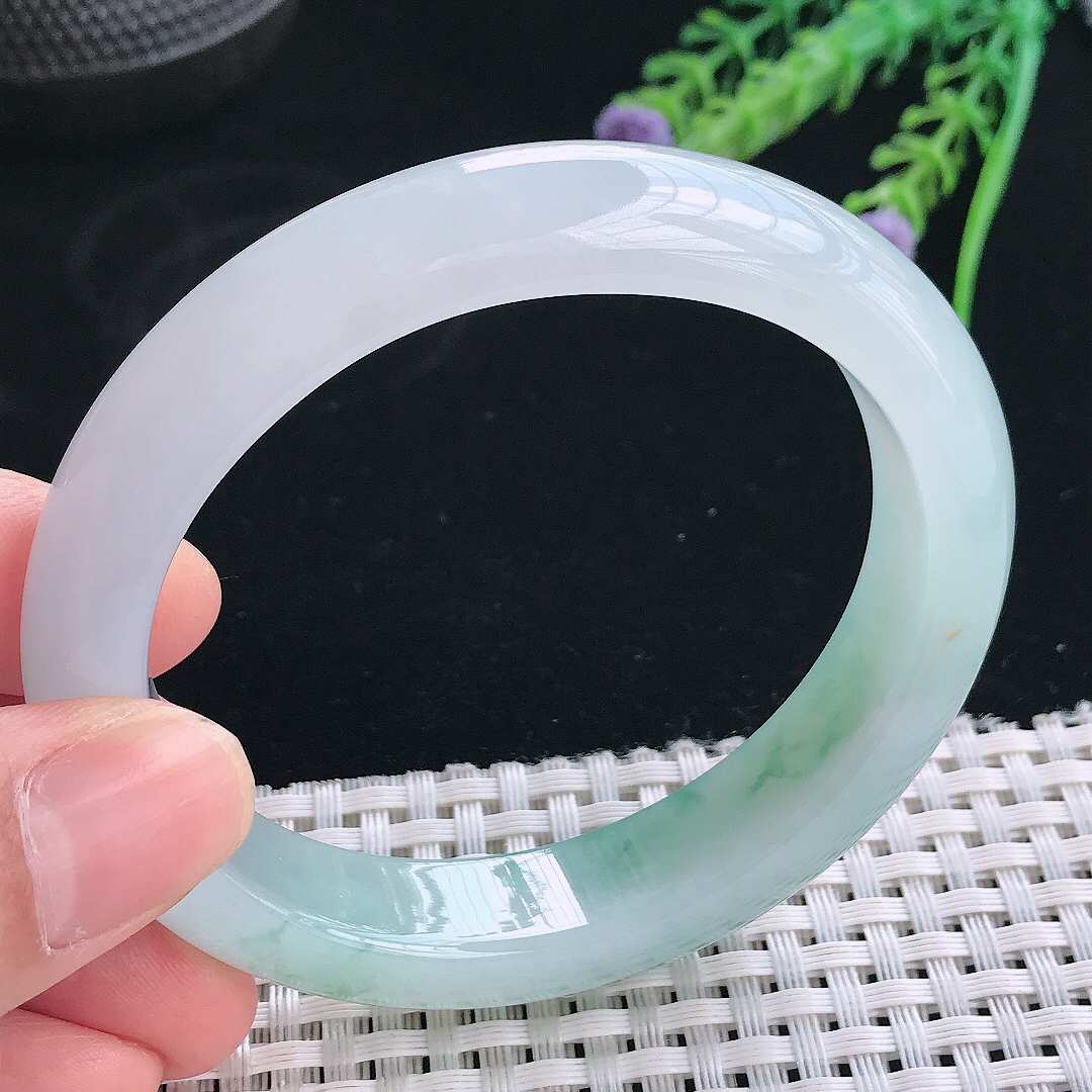 实拍天然翡翠58/52/13.2/8.8老坑冰胶水灵冰飘花贵妃手镯翡翠玉镯手环