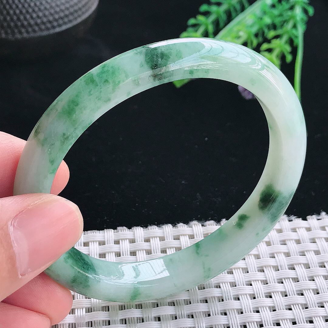 实拍天然翡翠56/48.5/9.9/8老坑冰润飘花贵妃手镯翡翠玉镯手环