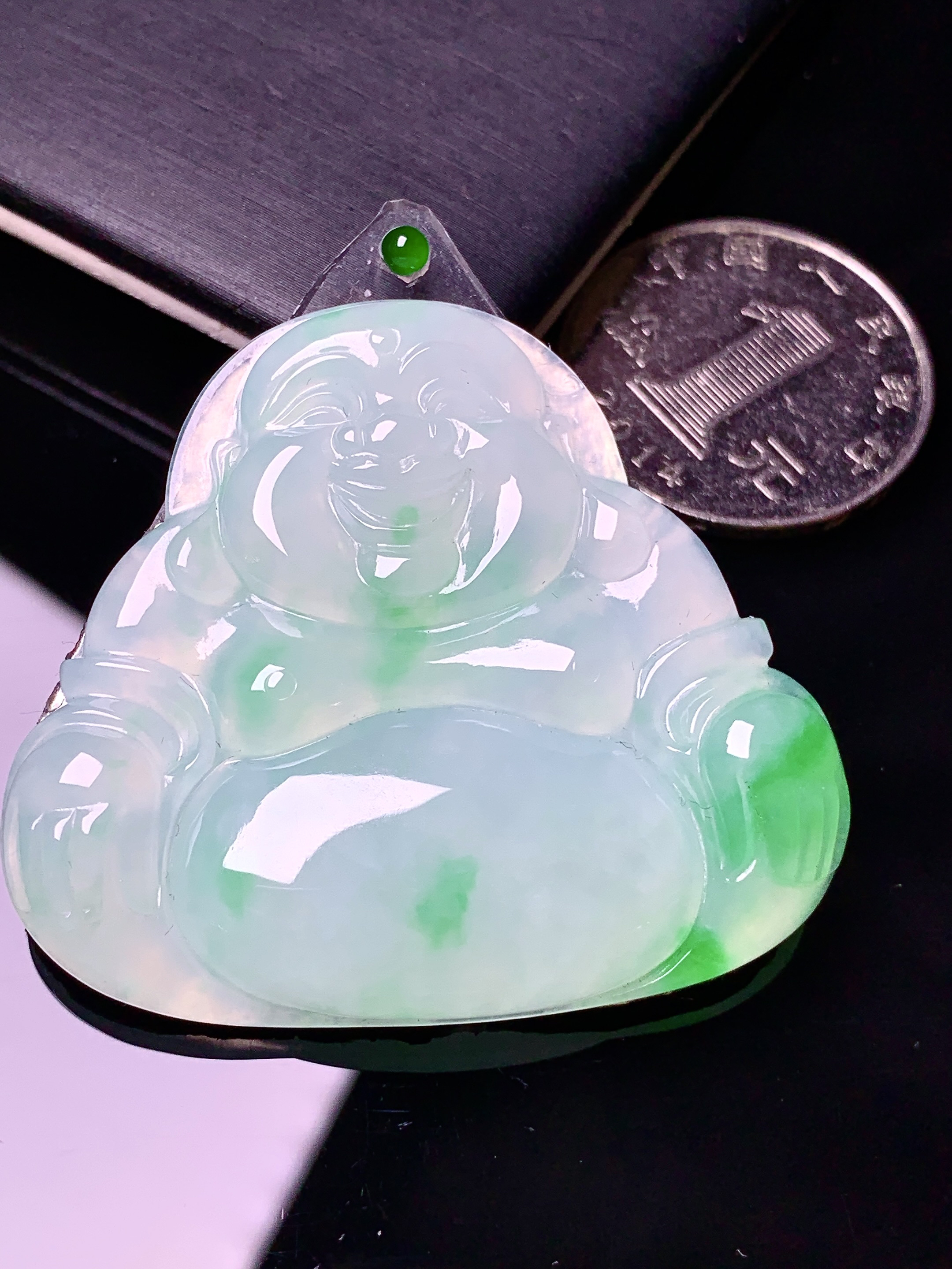 镶嵌款 飘绿佛公吊坠 玉质细腻 色泽艳丽 2x整体尺寸41.5*46.5*5.5