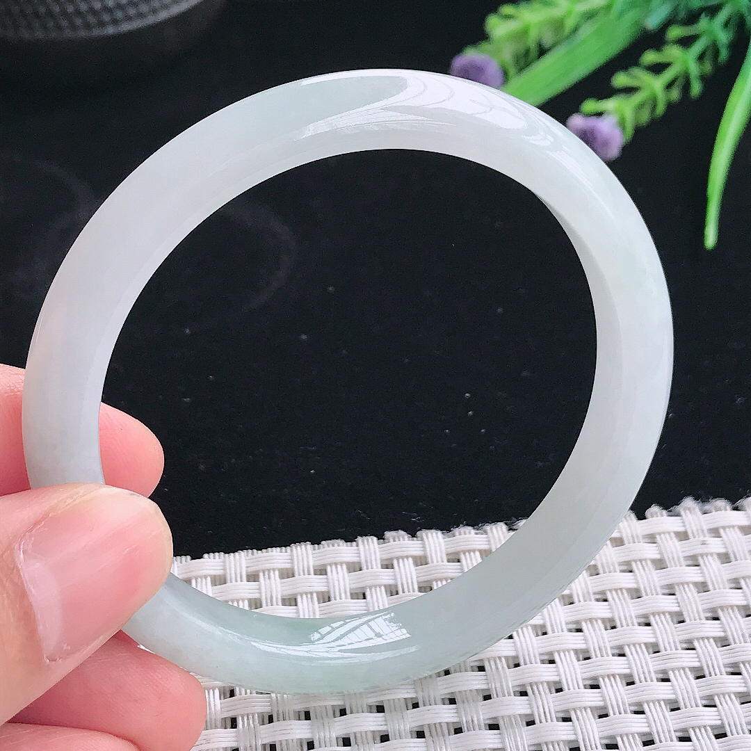 实拍天然翡翠56.5/9/7.5老坑冰润起胶晴底手镯翡翠玉镯手环