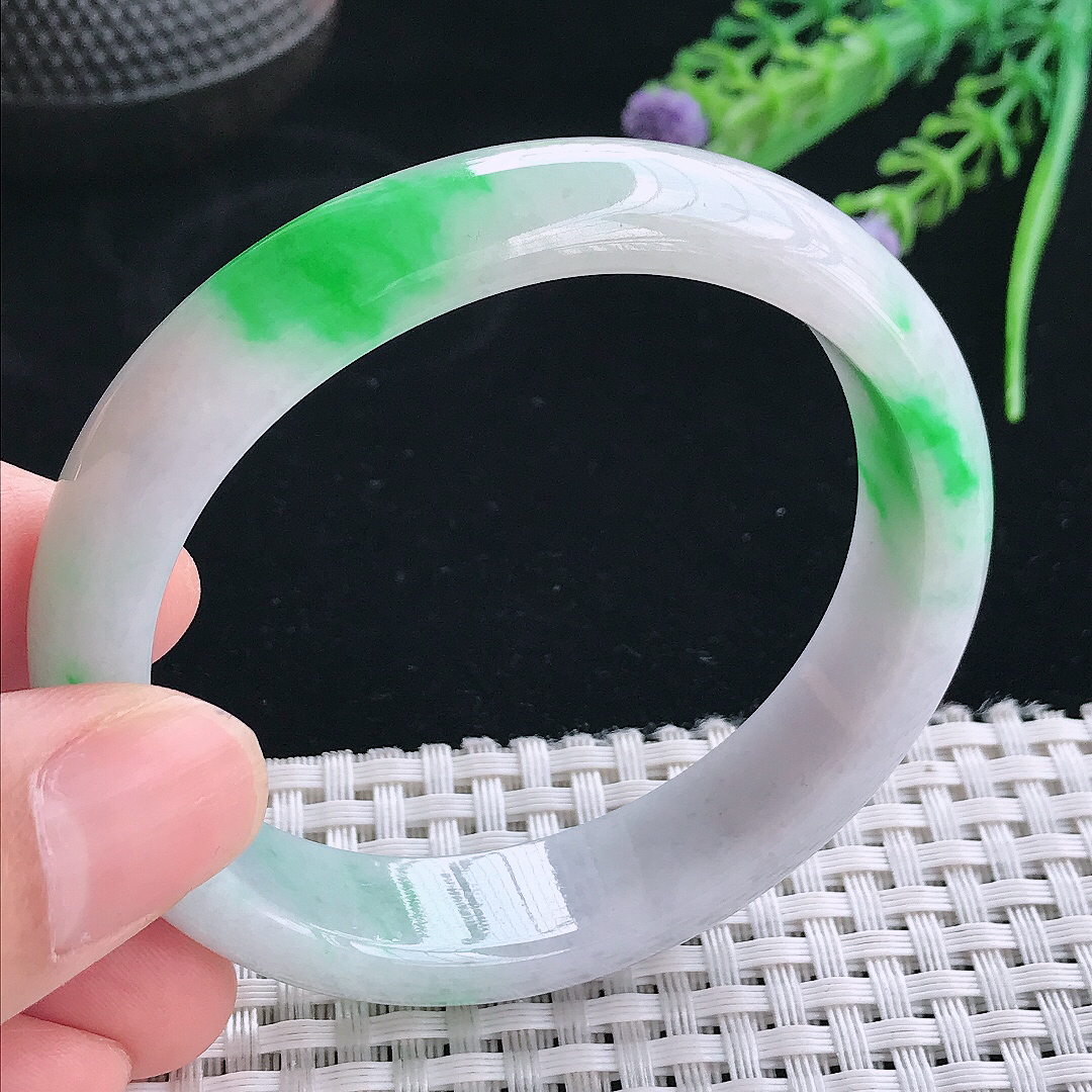 实拍天然翡翠55/51/13.3/7.5老坑精美飘绿辣阳绿贵妃手镯翡翠玉镯手环