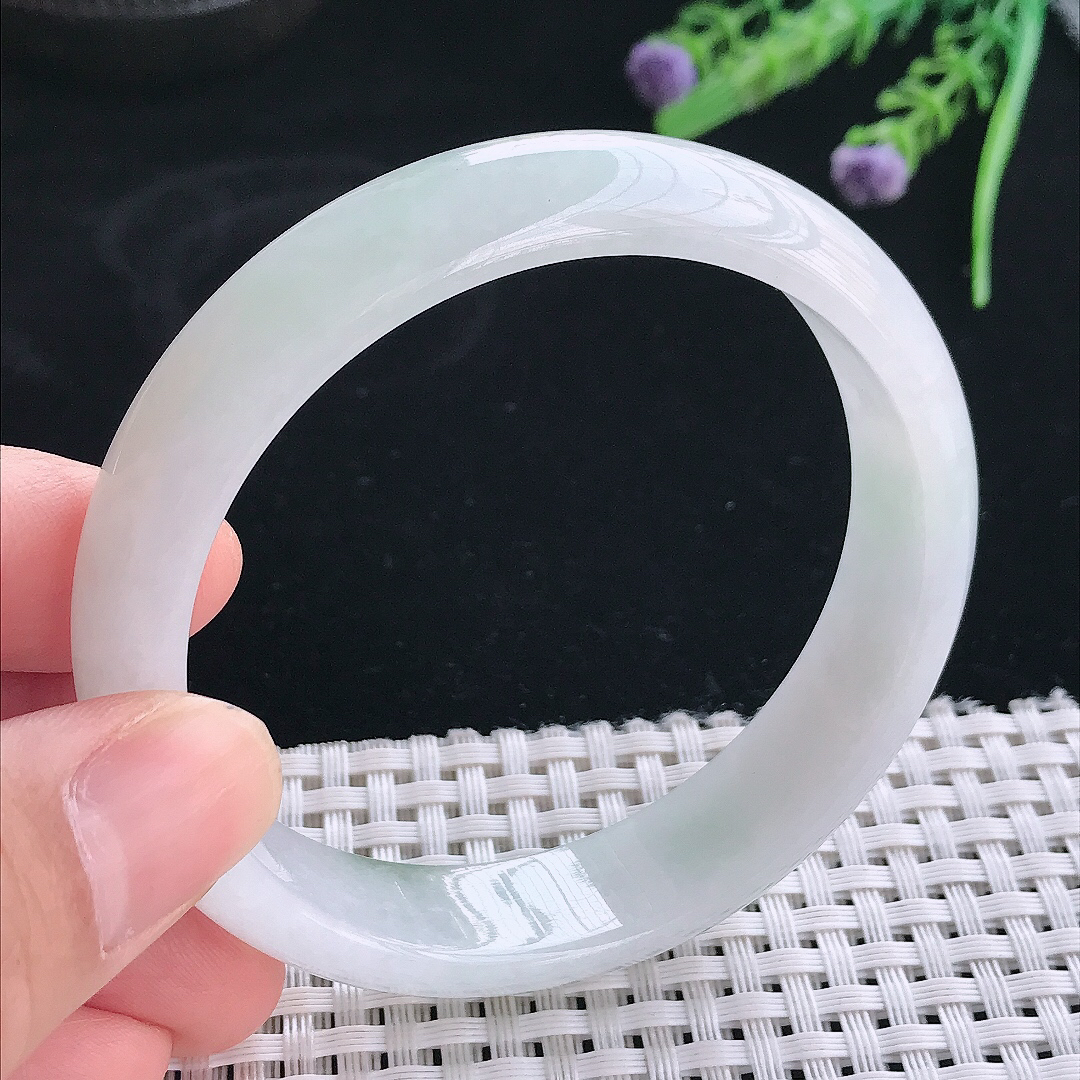 实拍天然翡翠58/13.6/7老坑冰润水灵宽边手镯翡翠玉镯手环