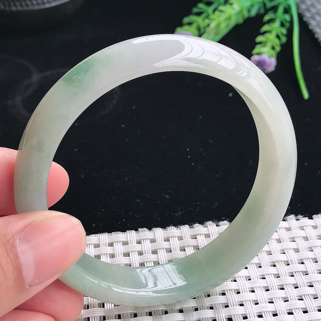 实拍天然翡翠56/13.8/7.3老坑冰润起胶飘花手镯翡翠玉镯手环