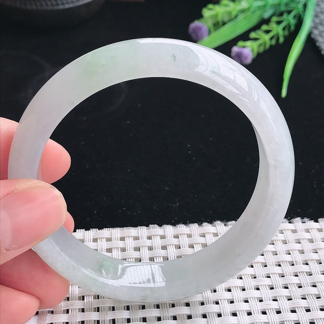 实拍天然翡翠57.5/13.3/7.8老坑冰胶果冻晴底手镯翡翠玉镯手环