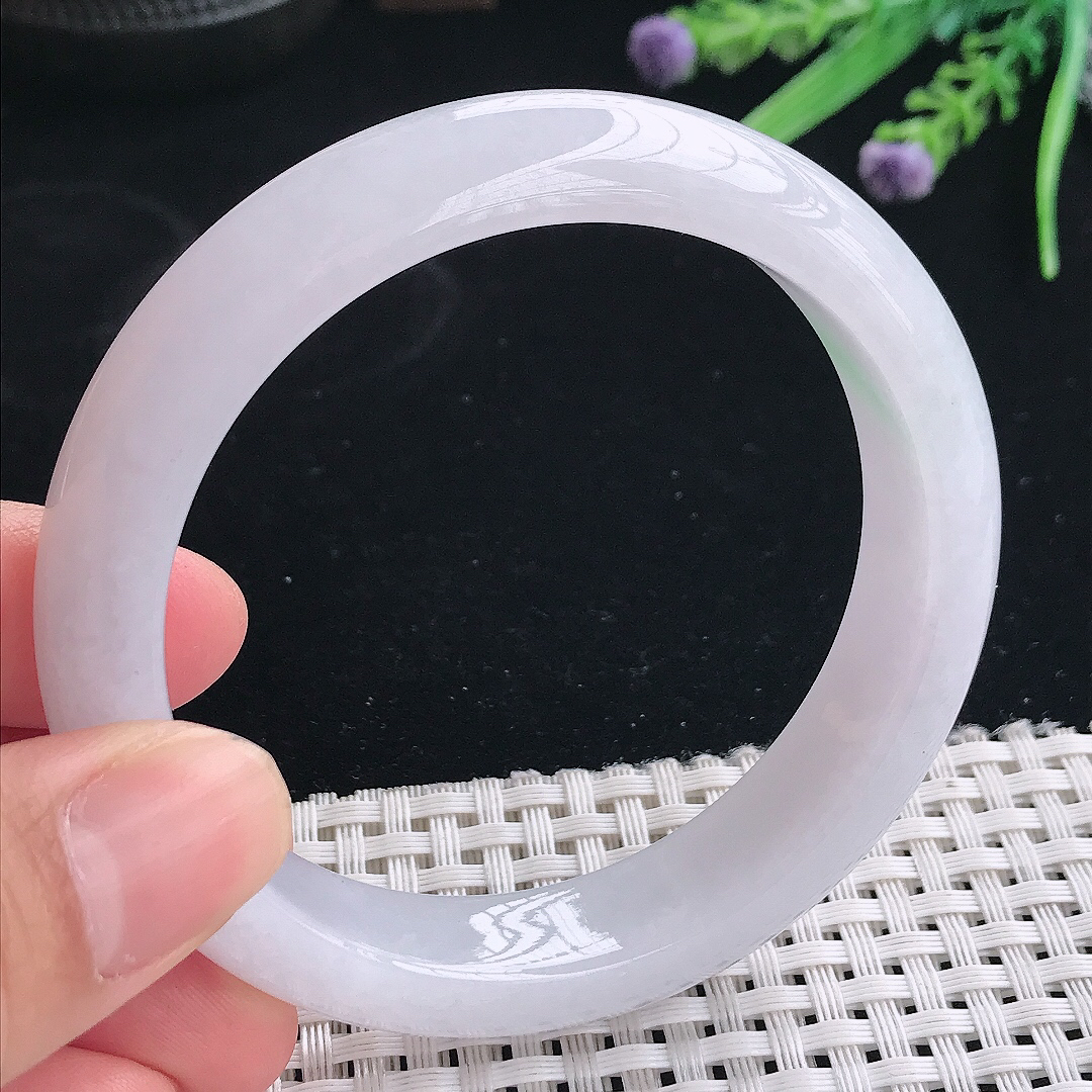 实拍天然翡翠57.5/13.3/8.5老坑冰胶水灵飘绿手镯翡翠玉镯手环