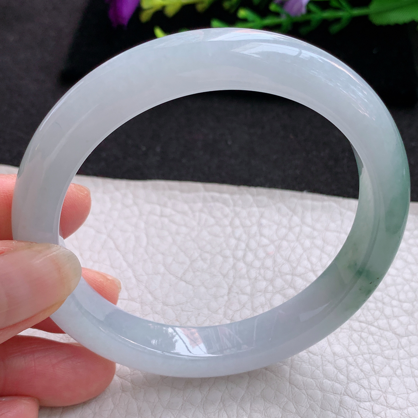 js大圈口60*11*8.6平安镯 天然缅甸翡翠A货玉手镯冰飘花宽边玉手环