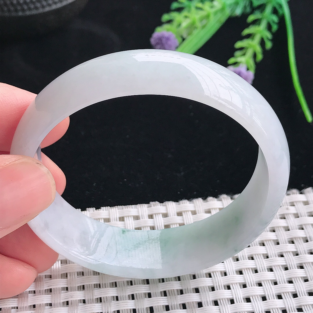 实拍天然翡翠53.5/48.5/16.6/6.2老坑冰润飘花轮胎贵妃手镯翡翠玉镯手环