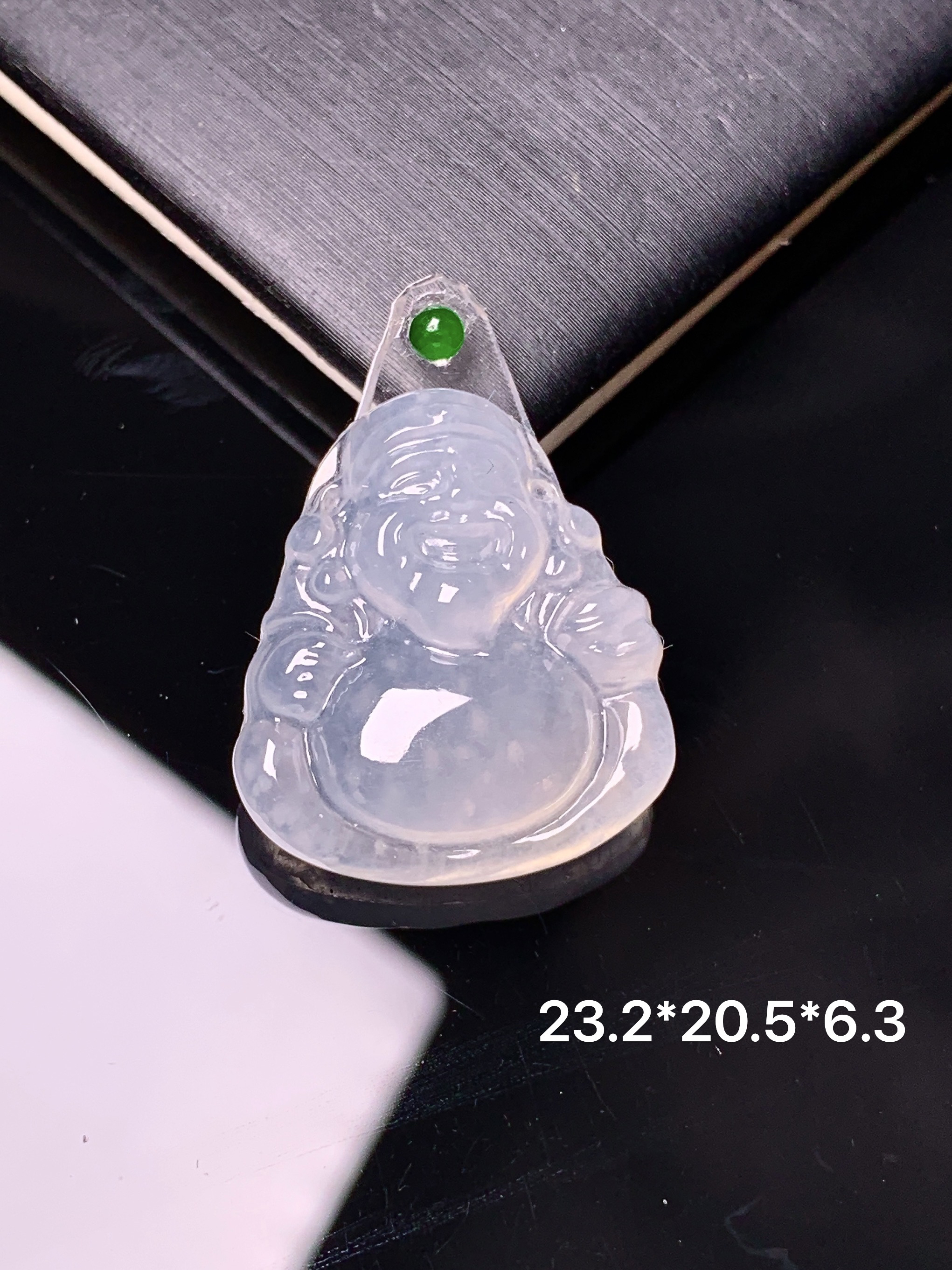 镶嵌款 冰种财神吊坠 玉质细腻 色泽艳丽 2x整体尺寸23.2*20.5*6.3