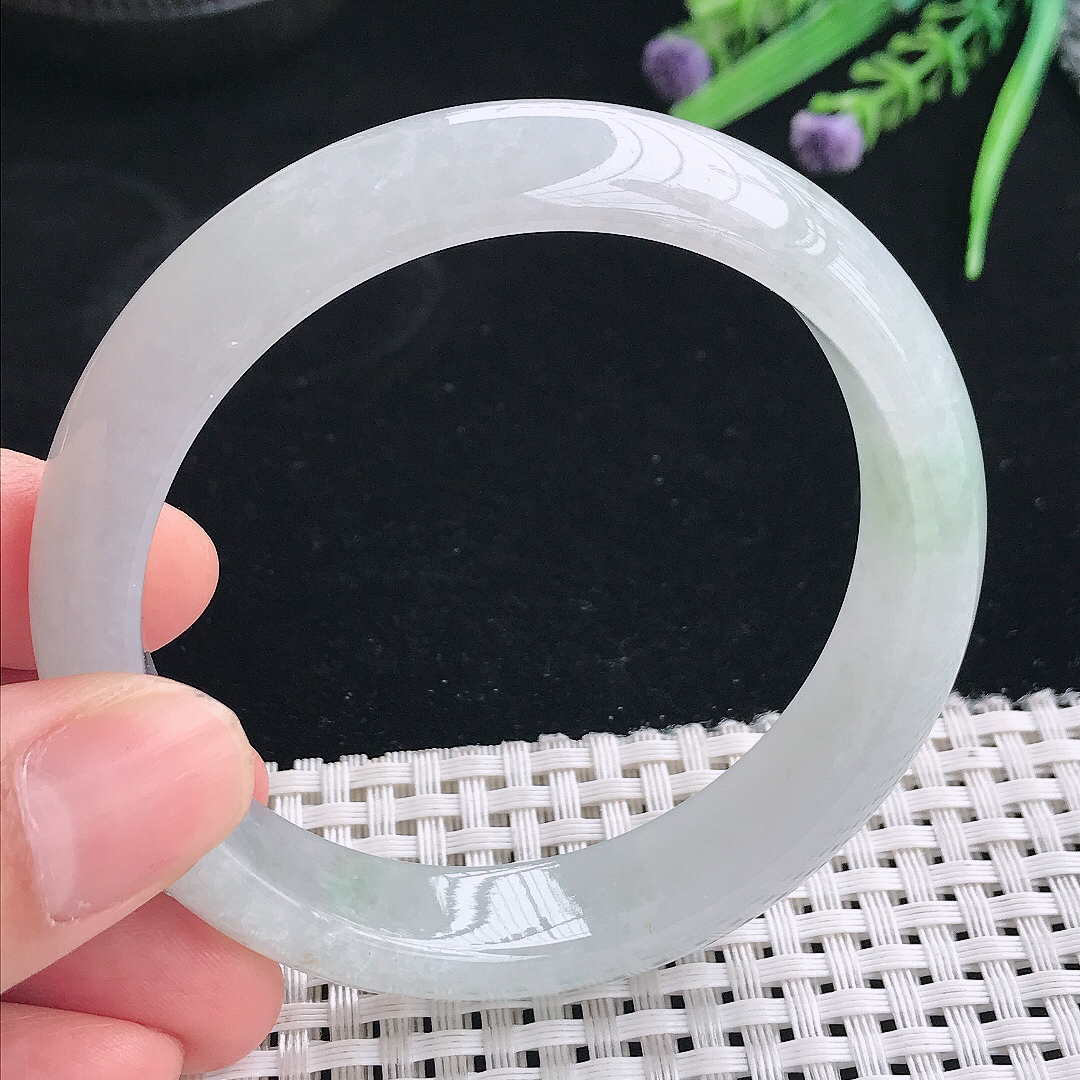 实拍天然翡翠57.5/13.3/7.8老坑冰胶果冻晴底手镯翡翠玉镯手环