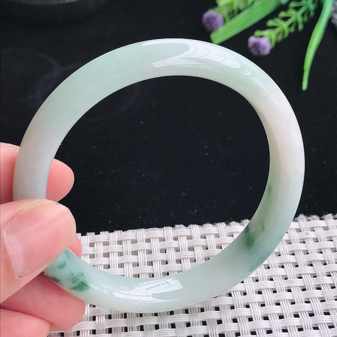 实拍天然翡翠58/10/7.8老坑冰润飘花手镯翡翠玉镯手环