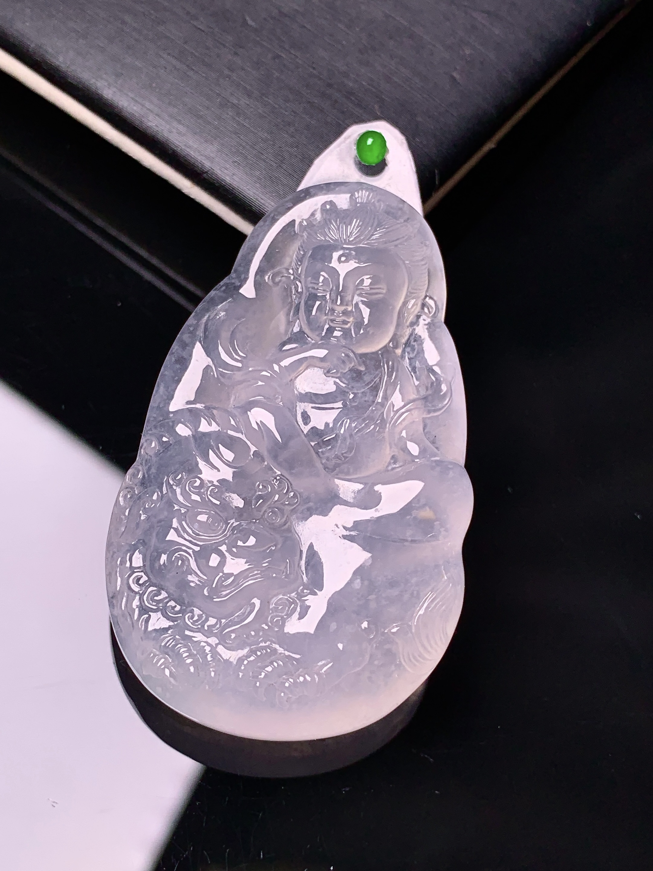 镶嵌款 冰种文殊菩萨吊坠 玉质细腻 色泽艳丽 2x整体尺寸44.2*27.2*7.5