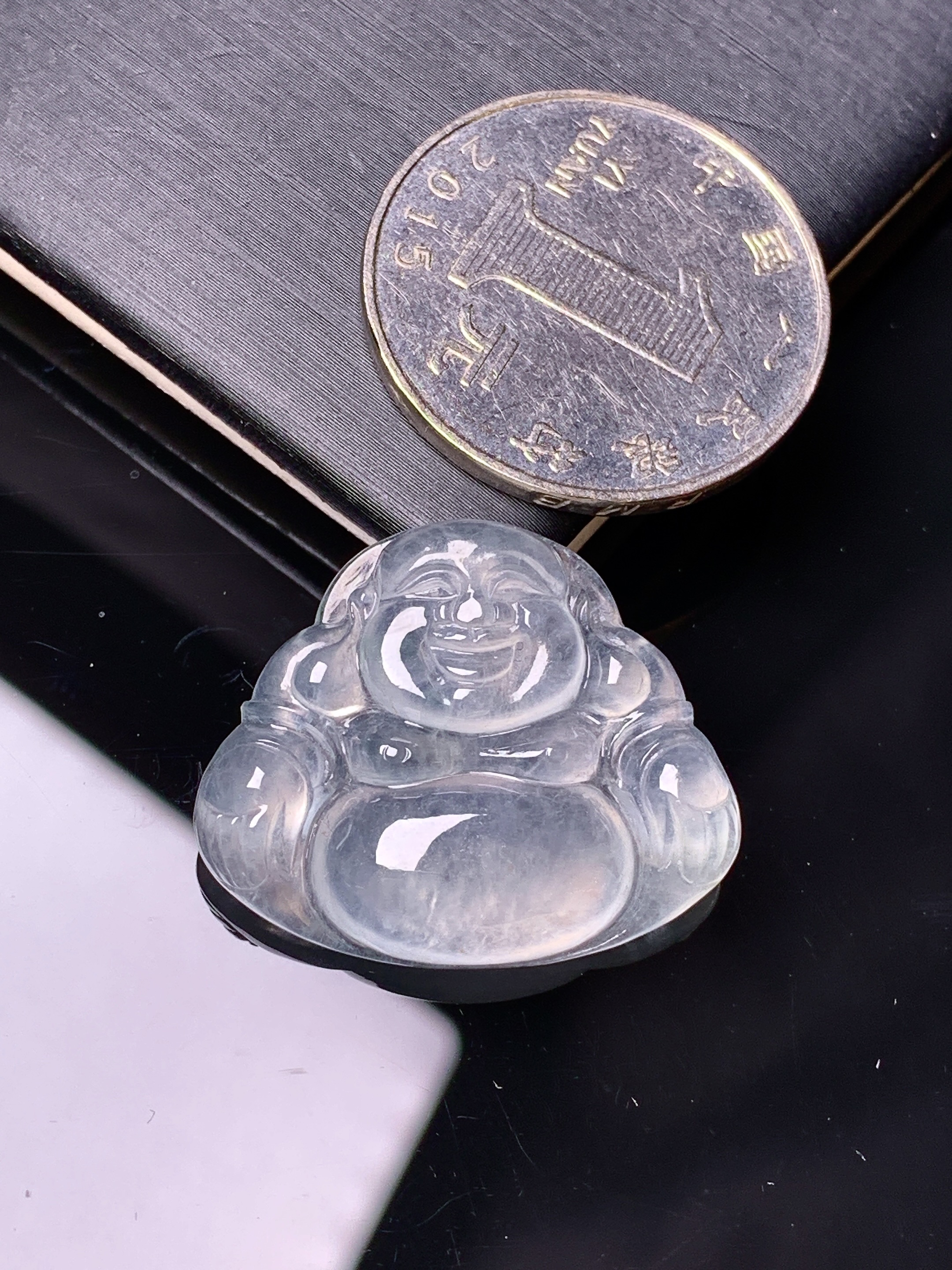 冰种佛公吊坠 玉质细腻 色泽艳丽 整体尺寸22*26.8*5.3c1