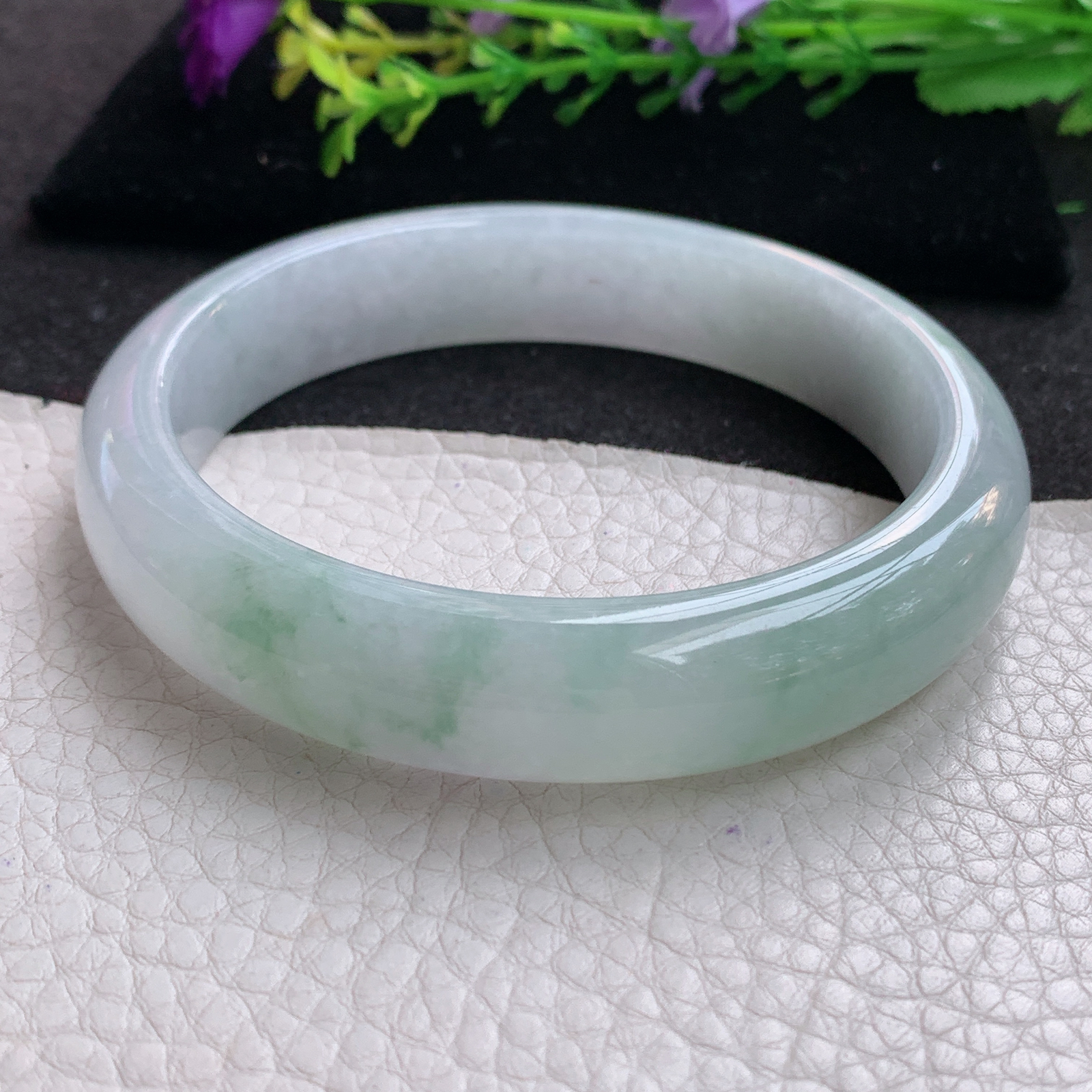 nr大圈口64.5*14.3*8.7平安镯 天然缅甸翡翠A货玉手镯冰飘花宽边玉手环