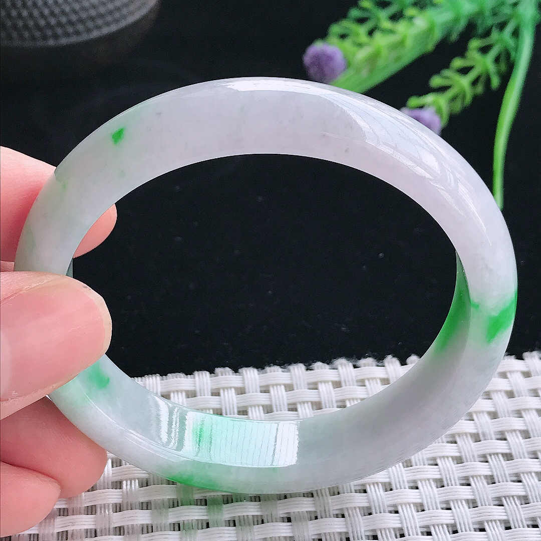 实拍天然翡翠55/51/13.3/7.5老坑精美飘绿辣阳绿贵妃手镯翡翠玉镯手环