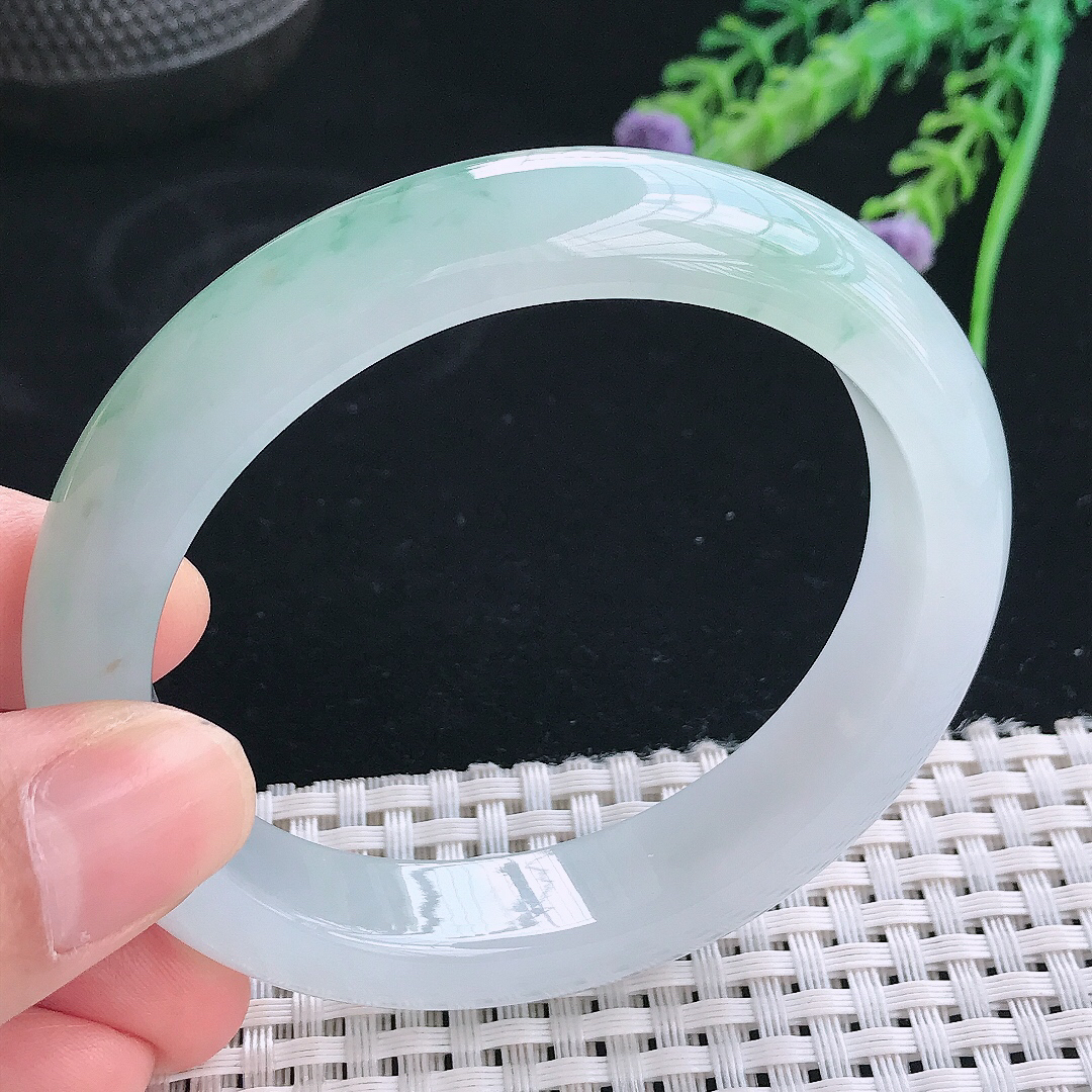 实拍天然翡翠58/52/13.2/8.8老坑冰胶水灵冰飘花贵妃手镯翡翠玉镯手环