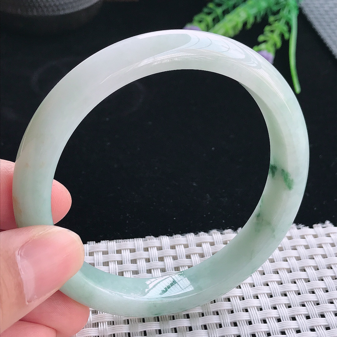 实拍天然翡翠61/11.3/8.3老坑冰润飘花大圈口手镯翡翠玉镯手环