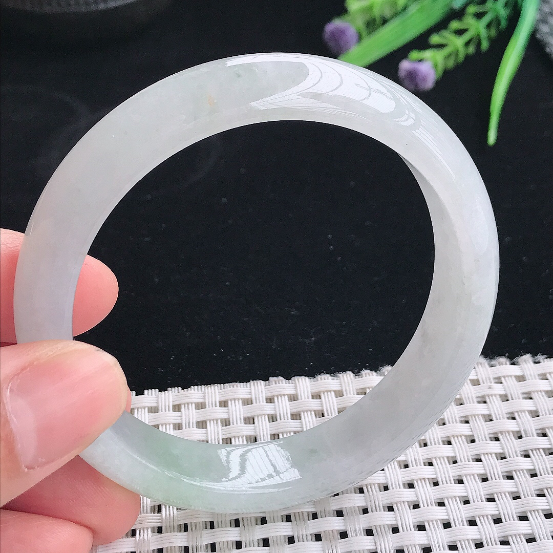 实拍天然翡翠57.5/13.3/7.8老坑冰胶果冻晴底手镯翡翠玉镯手环