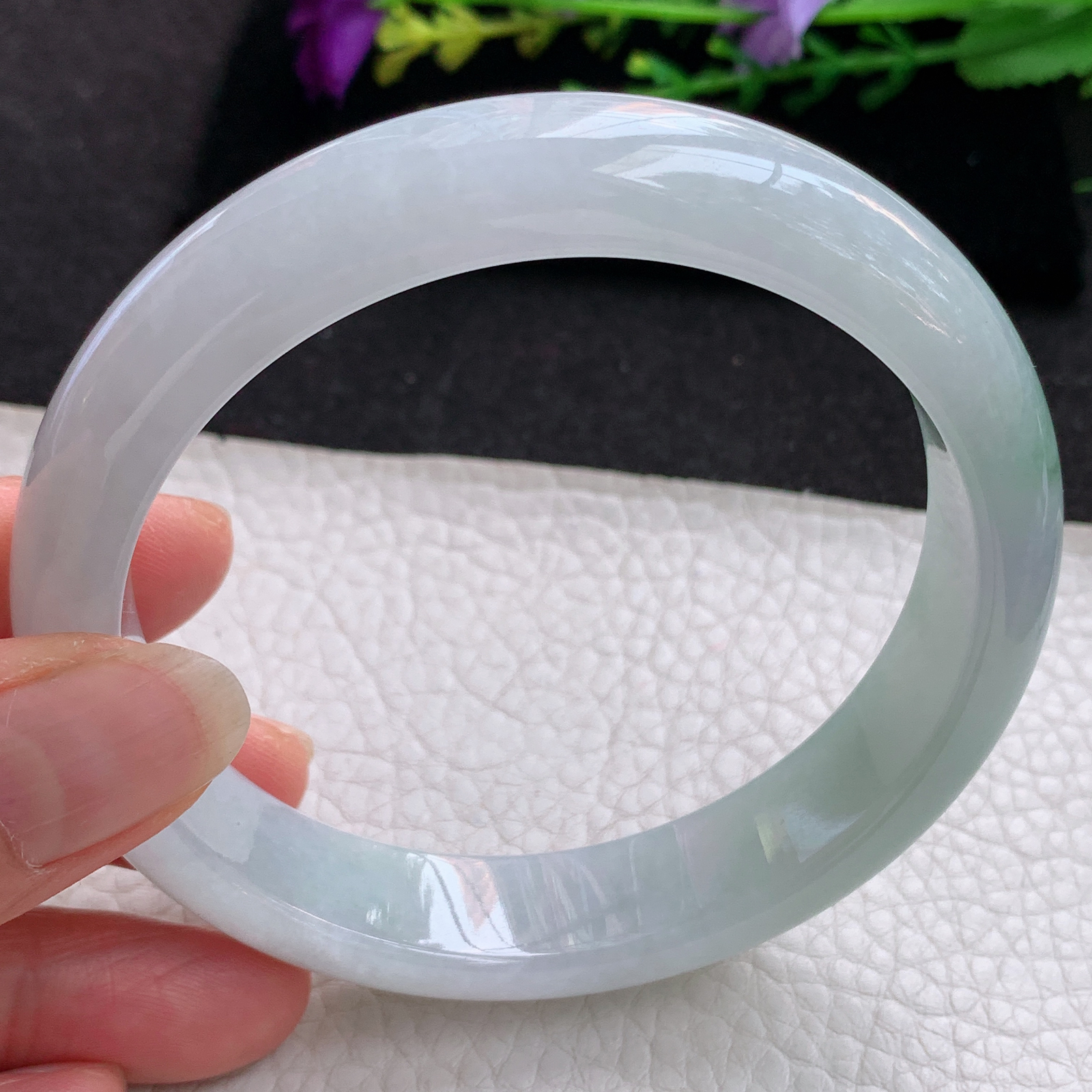 nr大圈口64.5*14.3*8.7平安镯 天然缅甸翡翠A货玉手镯冰飘花宽边玉手环