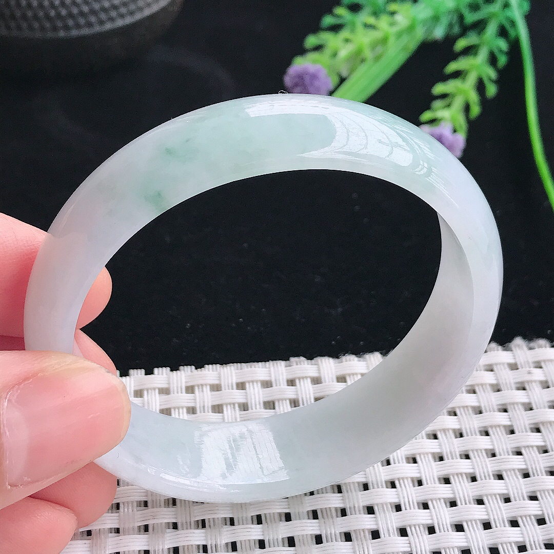 实拍天然翡翠53.5/48.5/16.6/6.2老坑冰润飘花轮胎贵妃手镯翡翠玉镯手环