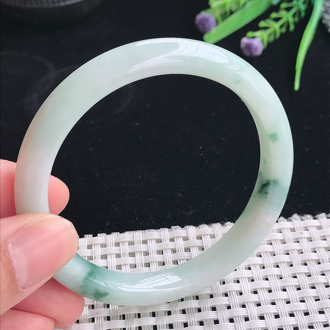 实拍天然翡翠58/10/7.8老坑冰润飘花手镯翡翠玉镯手环