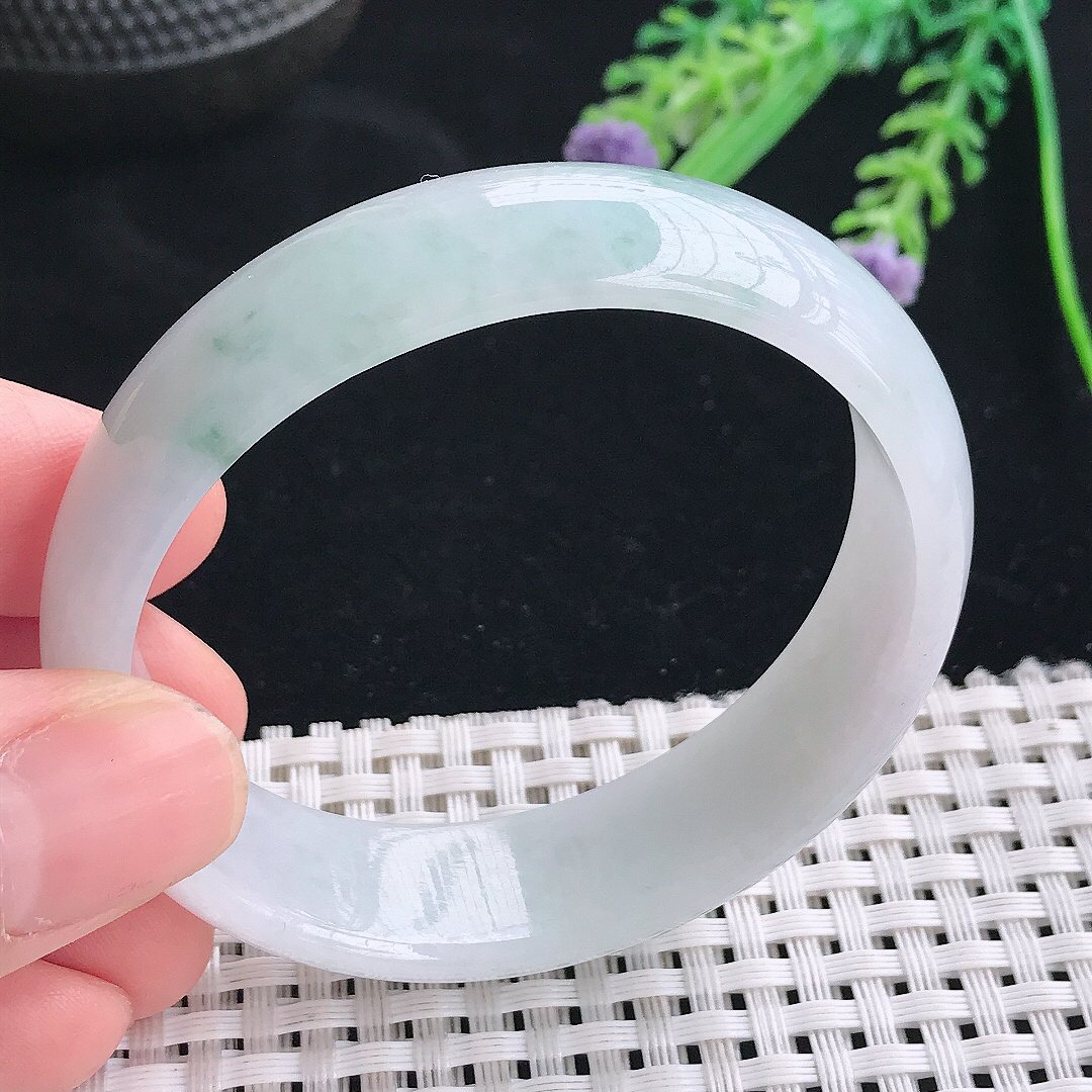 实拍天然翡翠53.5/48.5/16.6/6.2老坑冰润飘花轮胎贵妃手镯翡翠玉镯手环